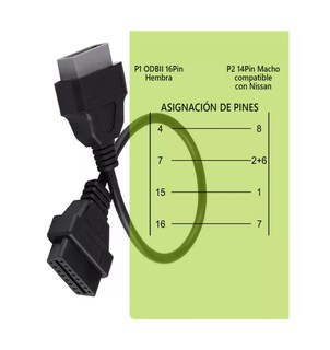 Foto 3 | Foto 3 | Adaptador De Escáner Obd2 Para Nissan/tsuru De 16 A 14 Pines Negro