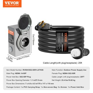 Foto 7 | Foto 7 | Kit De Cable De Generador Y Caja De Entrada De Alimentación Vevor, 50 Amperios Y 25 Pies - Venta Internacional.