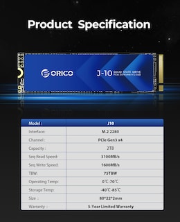 Foto 7 | Foto 7 | Ssd Orico Nvme M.2 De 2 Tb Con Disipador Pcie Gen3x4 2280 J10 - Venta Internacional.