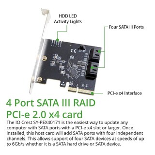 Foto 2 | Foto 2 | Tarjeta De Expansión Raid Io Crest De 4 Puertos Sata Iii A Pci-e X2 - Venta Internacional.