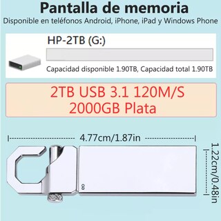 Foto 3 | Foto 3 | Memoria Usb 2tb Alta Velocidad 3.1 (2000 Gb) Eo Safe Imports Esi-20090 Plata