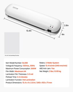 Foto 7 | Foto 7 | Laminadora Térmica Vevor Para Papel A4 De 3 A 5 Mm De Grosor, Color Blanco - Venta Internacional.