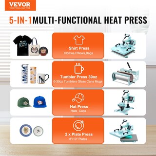 Foto 6 | Foto 6 | Heat Press Vevor 5 En 1, 15 X 15 Pulgadas, Para Camiseta, Gorra, Sombrero Y Taza - Venta Internacional.