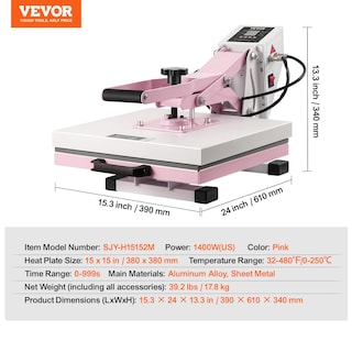 Foto 7 | Foto 7 | Máquina De Prensado Térmico Vevor, 15 X 15 Cm, Digital, Para Camisetas, Color Rosa - Venta Internacional.