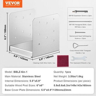 Foto 7 | Foto 7 | Base De Poste Vevor 6x6 De Acero Inoxidable Ajustable Con Placa De Anclaje - Venta Internacional.