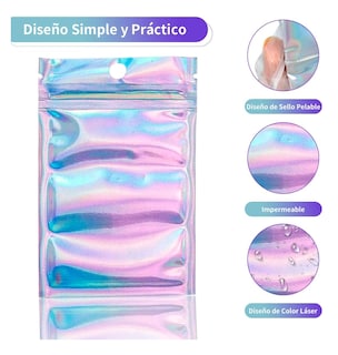 Foto 2 | Foto 2 | Bolsas de Plástico Resellable 20 X 14 cm 50 Piezas Tornasol Holográfica