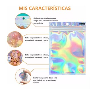 Foto 5 | Foto 5 | Bolsas Plástico Resellable 20 X 14 Cm 50 Pzs, Tornasol Holografica Belug