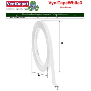 Foto 5 | Foto 5 | Cinta Blanca Vinil 3mm Precisa Ventdepot Mxvti-001 1 Pieza Blanco