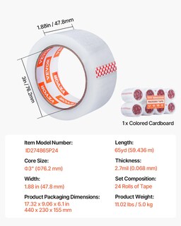 Foto 7 | Foto 7 | Cinta De Embalaje Vevor, 24 Rollos, 1,88 Pulgadas X 59,436 M, 2,7 Mil - Venta Internacional.