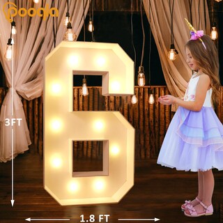 Foto 5 | Foto 5 | Marquee Number Pooqla Led De 3 Pies Con Luz Blanca Cálida, Número 6 - Venta Internacional.