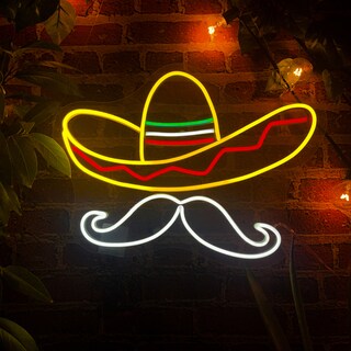 Foto 2 | Foto 2 | Letrero Led Neón Bigote Sombrero Mexicano Fiestas Patrias Decorativo