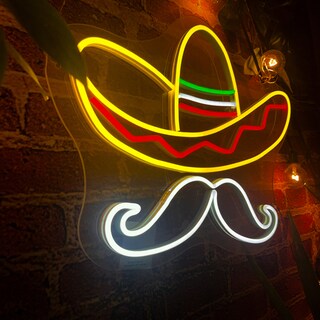 Foto 3 | Foto 3 | Letrero Led Neón Bigote Sombrero Mexicano Fiestas Patrias Decorativo