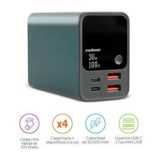 Foto 2 | Foto 2 | Power Bank De 30 000 Mah Y 100 W Carga Extra Rápida 2 Usb-c Y 2 Usb Color Verde