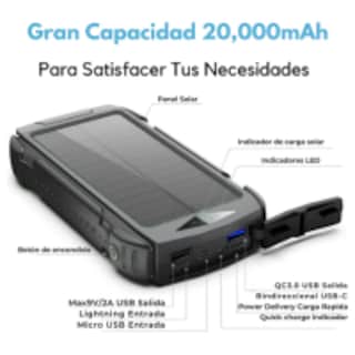 Foto 4 | Foto 4 | Power Bank Bateria Solar 20 000mah Carga Inalámbrica Color Negro Compacta Fácil De Transportar
