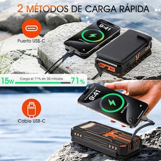 Foto 6 | Foto 6 | Power Bank Solar Portátil 36800mah Batería Con Luz 4 Cables
