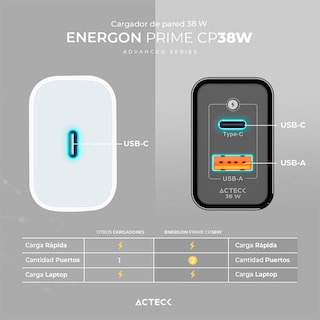 Foto 5 | Foto 5 | Cargador De Pared 38w Acteck Cp38w Cusb-c Pd Ac-935562