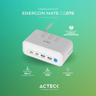 Foto 3 | Foto 3 | Cargador de Escritorio Acteck Energon Mate Ce676 3 Conectores + 2 Usb + Usb-c Ac-936521 Blanco