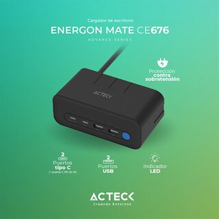 Foto 3 | Foto 3 | Cargador de Escritorio Acteck Energon Mate Ce676 3 Conectores + 2 Usb + Usb-c Ac-936514 Negro