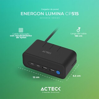 Foto 5 | Foto 5 | Cargador de Escritorio Acteck Energon Mate Ce676 3 Conectores + 2 Usb + Usb-c Ac-936514 Negro
