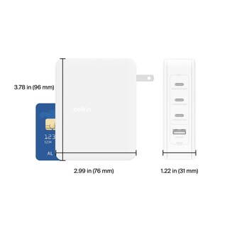 Foto 5 | Foto 5 | Cargador De Pared De 4 Puertos Con 3 Entradas Usb C Y 1 Entrada Usb A De 140w Blanco