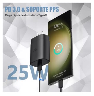 Foto 2 | Foto 2 | Cargador Rápido Tipo C De 25w Para Samsung Galaxy Con Cable Negro