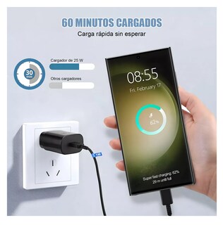Foto 4 | Foto 4 | Cargador Rápido Tipo C De 25w Para Samsung Galaxy Con Cable Negro