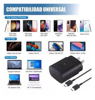 Foto 5 | Foto 5 | Cargador Rápido Tipo C De 25w Para Samsung Galaxy Con Cable Negro
