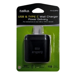 Foto 2 | Foto 2 | Cargador De Pared Usb Y Tipo C Qc 18w Taika Tk-cc3pd Negro
