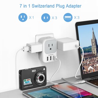 Foto 2 | Foto 2 | Adaptador De Corriente Tessan Suiza Tipo J Con 4 Salidas, 3 Usb - Venta Internacional.