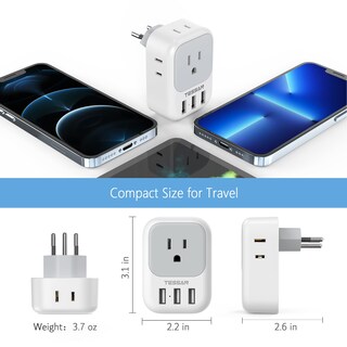 Foto 6 | Foto 6 | Adaptador De Corriente Tessan Suiza Tipo J Con 4 Salidas, 3 Usb - Venta Internacional.