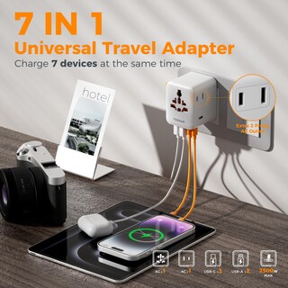 Foto 2 | Foto 2 | Adaptador De Viaje Tessan Universal De 28 W Con 2 Tomas De Corriente Alterna Y 5 Puertos Usb - Venta Internacional.