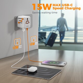 Foto 4 | Foto 4 | Adaptador De Viaje Tessan Universal De 28 W Con 2 Tomas De Corriente Alterna Y 5 Puertos Usb - Venta Internacional.
