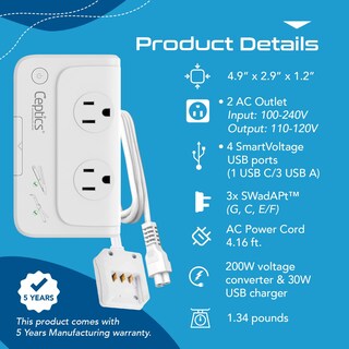Foto 7 | Foto 7 | Convertidor De Voltaje Ceptics De 200 W Con 4 Usb Pd De 18 W De Carga Rápida - Venta Internacional.