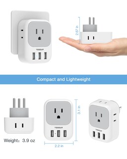 Foto 6 | Foto 6 | Adaptador De Corriente Tessan Israel Tipo H Con 4 Salidas Y 3 Puertos Usb - Venta Internacional.