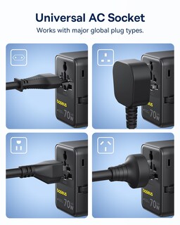 Foto 7 | Foto 7 | Adaptador De Viaje Universal Baseus Enercore Cg11 70 W Con Cable - Venta Internacional.