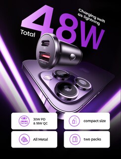 Foto 2 | Foto 2 | Adaptador Usb C Para Cargador De Coche Lisen Fast Charge, 48 W, Paquete De 2 Unidades, Naranja - Venta Internacional.