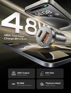 Foto 3 | Foto 3 | Cargador De Coche Lisen Usb C 54w Superrápido De Doble Puerto Pd 36w/12v - Venta Internacional.