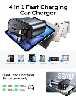 Foto 4 | Foto 4 | Cargador De Coche Lisen Retráctil 4 En 1 69w Usb-c Para Iphone 16 - Venta Internacional.