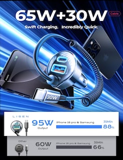 Foto 3 | Foto 3 | Cargador De Coche Lisen De Carga Rápida Tipo C De 65 W Para Samsung - Venta Internacional.