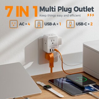 Foto 3 | Foto 3 | Divisor De Enchufe De Pared Usb Con Enchufe Múltiple, Protector Contra Sobretensiones Tessan - Venta Internacional.