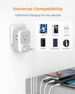 Foto 2 | Foto 2 | Bloque De Cargador Usb Tessan, Adaptador De Enchufe Usb Con 4 Salidas De Ca Y 3 Puertos Usb - Venta Internacional.