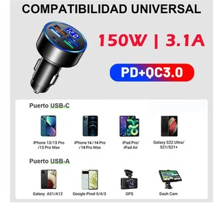 Foto 2 | Foto 2 | Cargador Xtellar Para Auto 150w Tipo C Carga Rapida Pd|qc 3.0|5usb