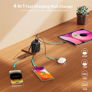 Foto 3 | Foto 3 | Cargador De Pared Retráctil Ivanky De 84 W Con Cables Duales Usb-c 4 En 1 - Venta Internacional.