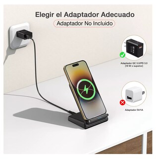 Foto 4 | Foto 4 | Cargador Inalámbrico 15w, Soporte Del Celular, Para Iphone 11/12/13/14/15, Y Otros Dispositivos Negro