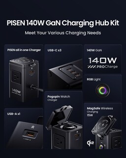 Foto 5 | Foto 5 | Estación De Carga Pisen 8 En 1 Mag-safe De 140 W Para Iphone Y Reloj - Venta Internacional.