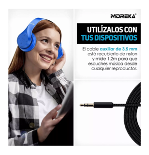 Foto 3 | Foto 3 | Audífono Diadema Inalámbrico Moreka Plegable Azul
