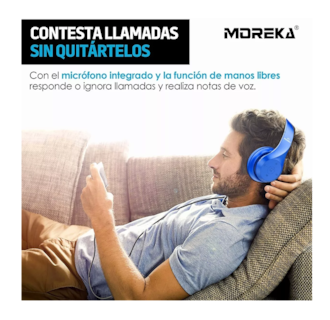 Foto 4 | Foto 4 | Audífono Diadema Inalámbrico Moreka Plegable Azul