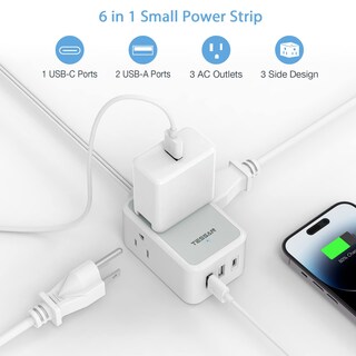Foto 4 | Foto 4 | Cable De Extensión Tessan, Ultrafino Y Plano, 3 Salidas, 3 Usb De 10 Pies - Venta Internacional.