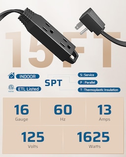 Foto 2 | Foto 2 | Cable De Extensión Dewenwils, Conector Plano De 15 Pies, 13 A/125 V/1625 W, Negro - Venta Internacional.