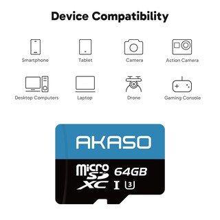 Foto 5 | Foto 5 | Tarjeta De Memoria Akaso Microsdxc U3 De 64 Gb Con Adaptador - 100 Mb/s - Venta Internacional.